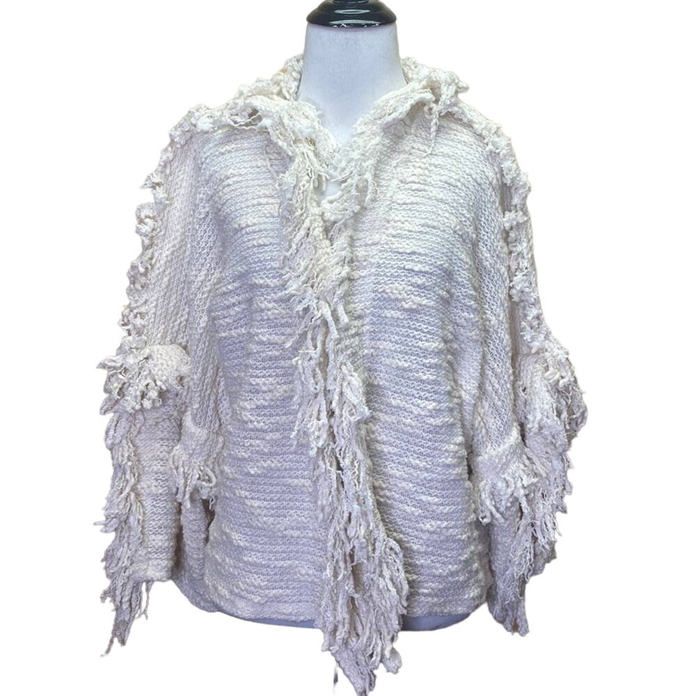 Misa Los Angeles Cotton Linen Open Cardigan Fringe Shag Sweater Size Small